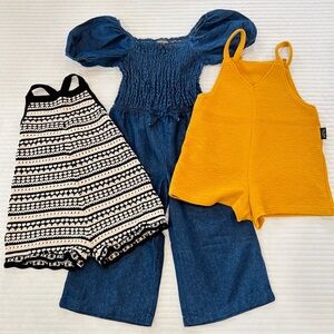 Girls ZARA Crochet Stripe Romper Tiny Tribe Denim Jumpsuit  Lot of 3